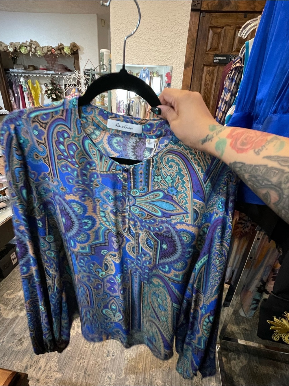 Robert Graham Teal and Purple Paisley Blouse